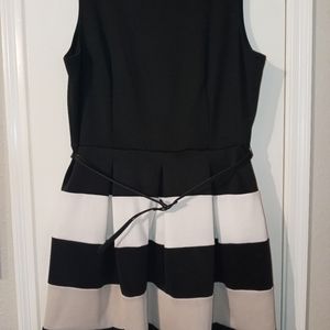 Black, white and nude dress